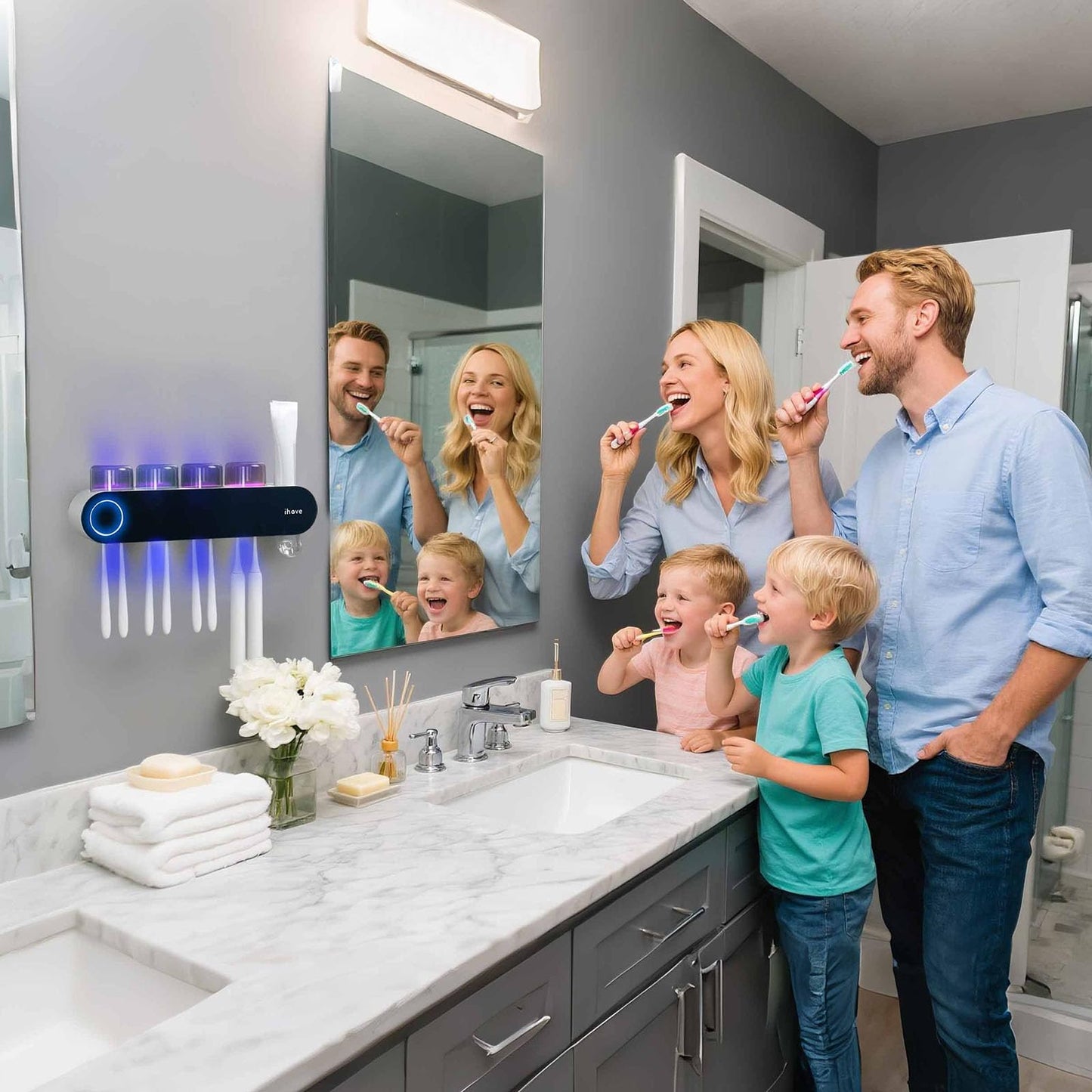 iHave Wall Mount Toothbrush Holder UV Sanitizer and Dispenser