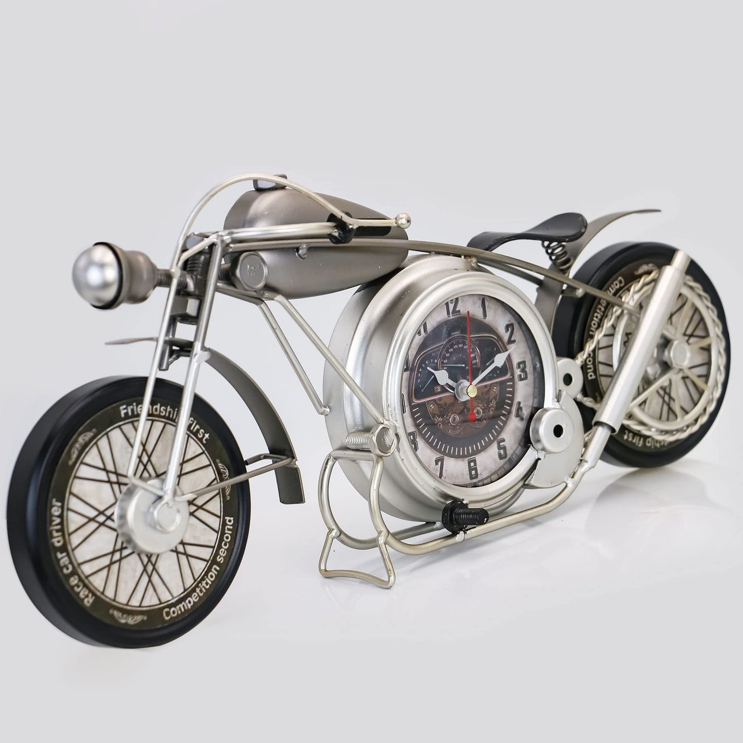 Metal Motorcycle Wall Clock Bronze Decorative Shelf Clock