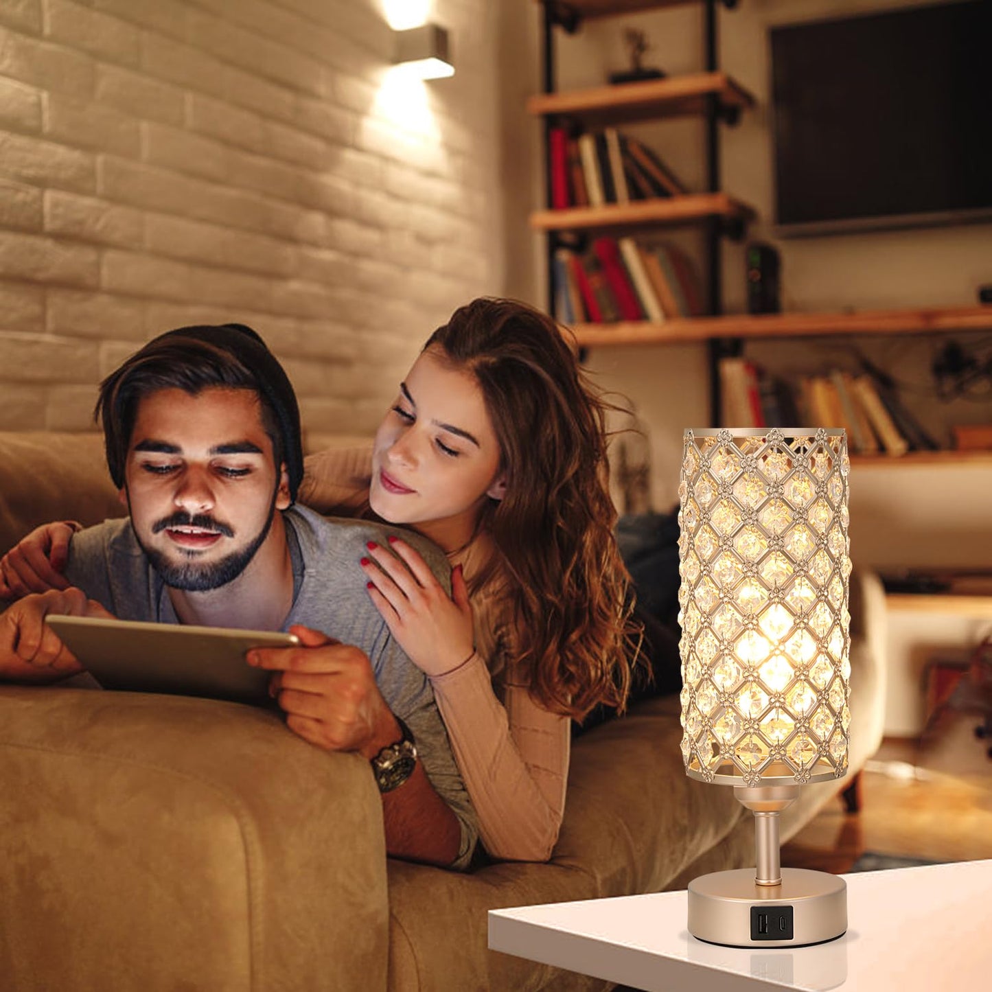 Rose Gold Crystal Touch Lamp 3 Way Dimmable with USB