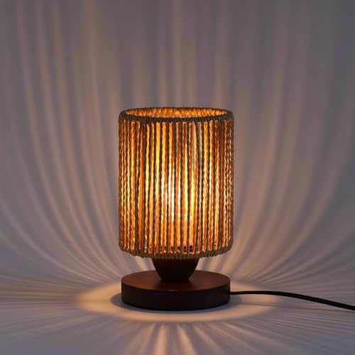 Rattan Boho Table Lamp Bamboo Woven Nightstand Light
