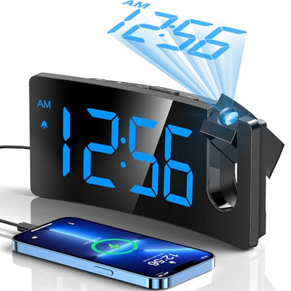 GOLOZA Projection Alarm Clock 180 Degree Rotating LED Clock