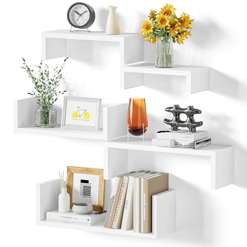 SRIWATANA Wall Floating Shelves Set of 5 Washed White Wood