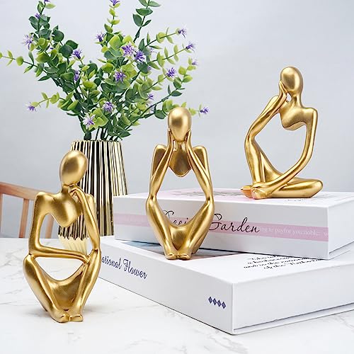 BOPART Gold Thinker Statues 3 Piece Modern Figurine Set