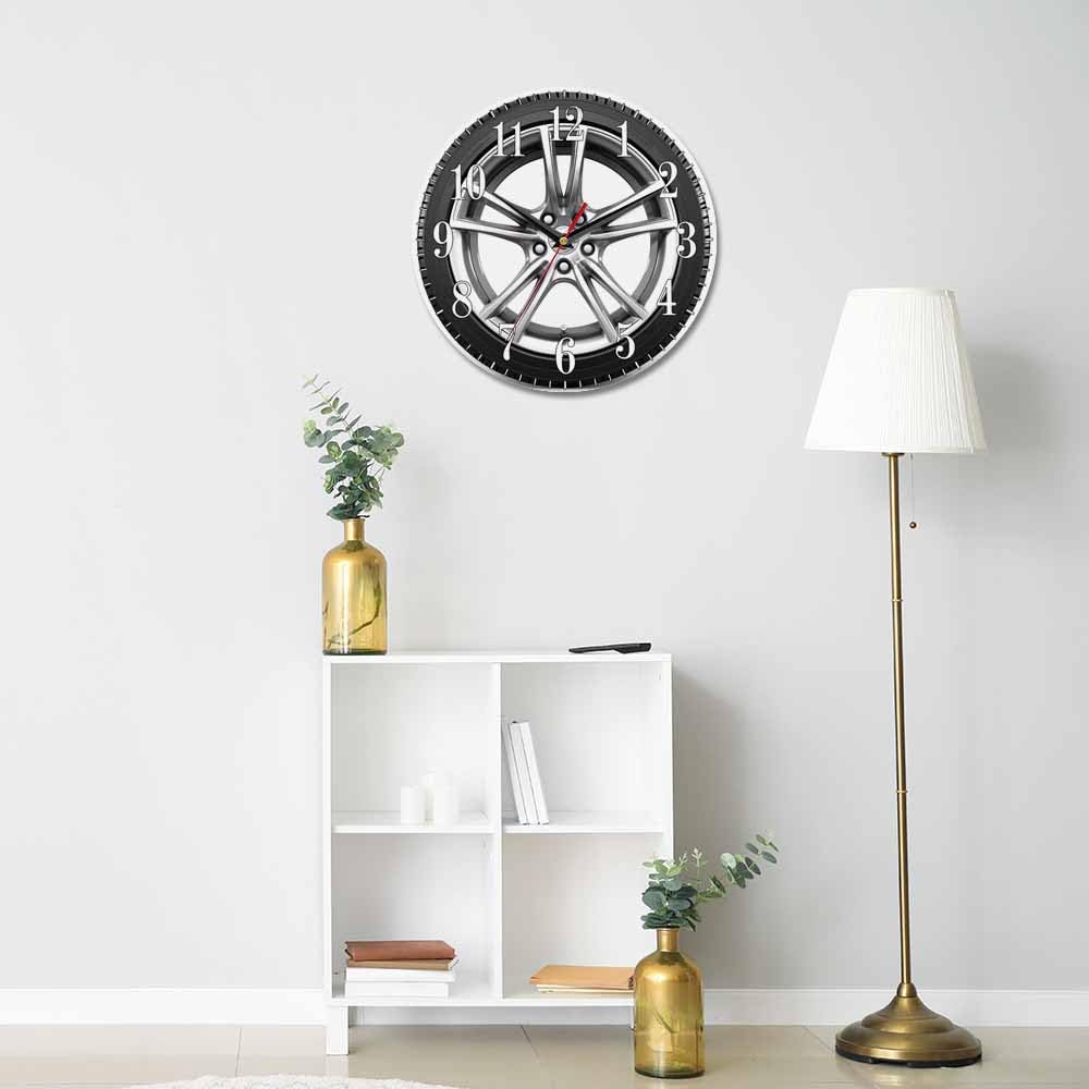 Mxocom Wheel Wall Clock Modern Car Tire Style Clock 10 Inch