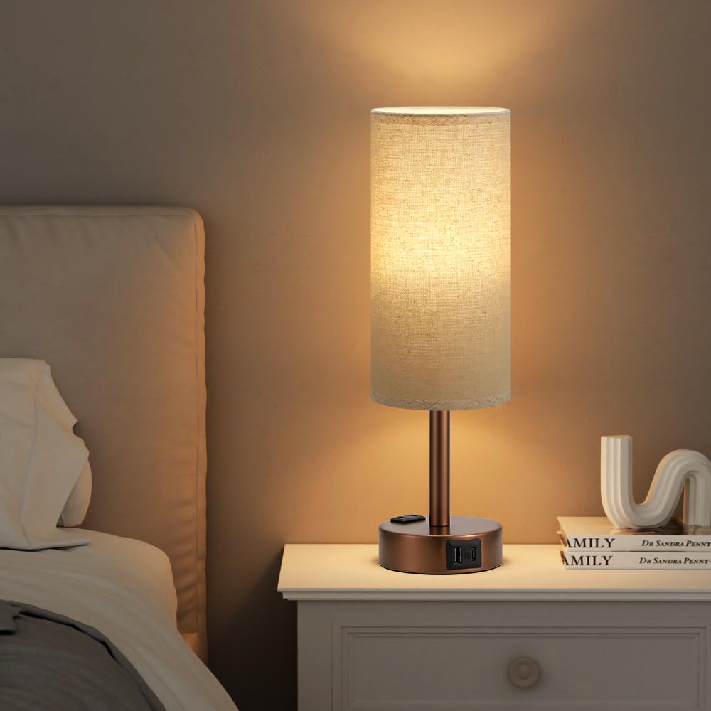 Fenmzee Rose Gold Crystal Touch Lamp 3 Way Dimmable with USB