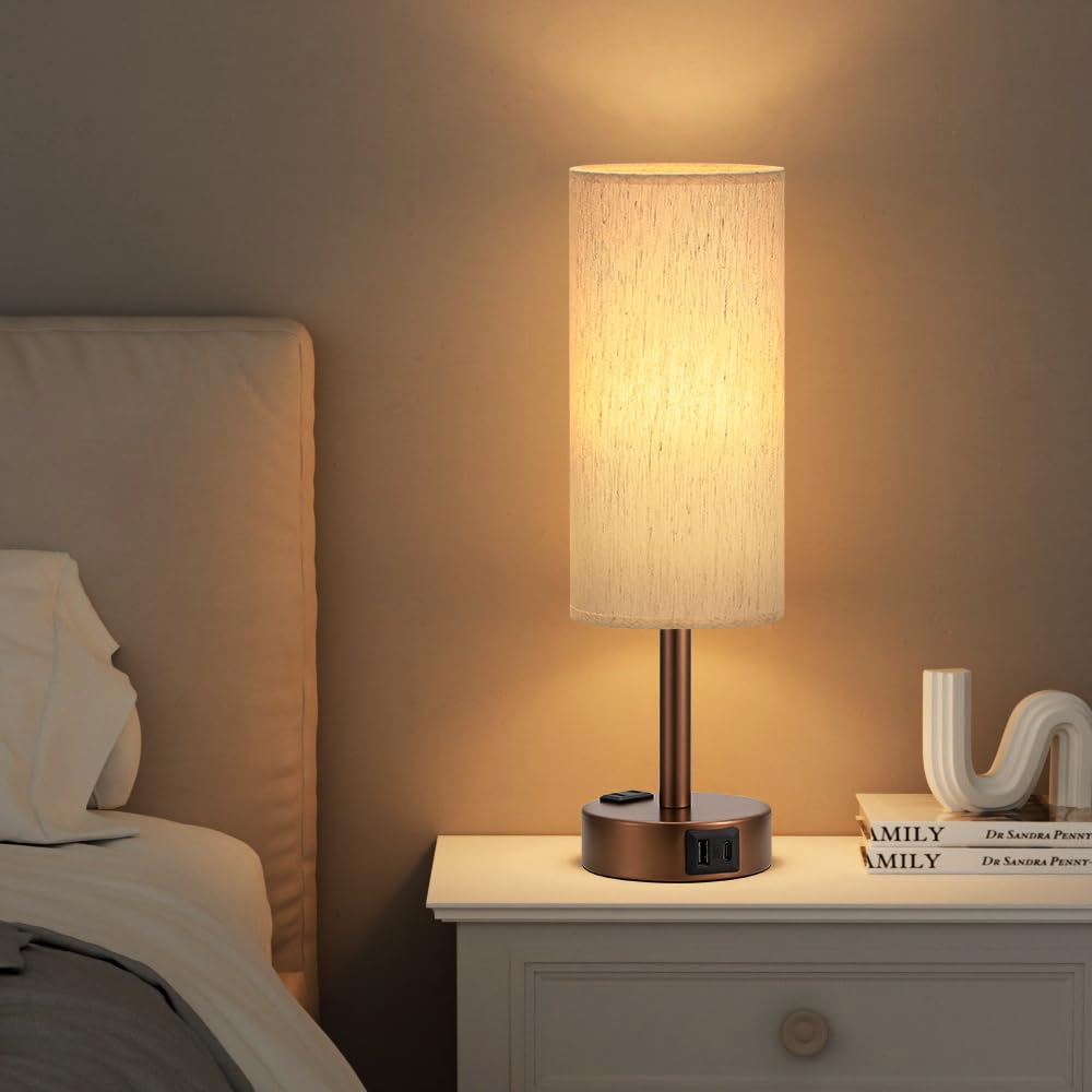 Fenmzee Rose Gold Crystal Touch Lamp 3 Way Dimmable with USB