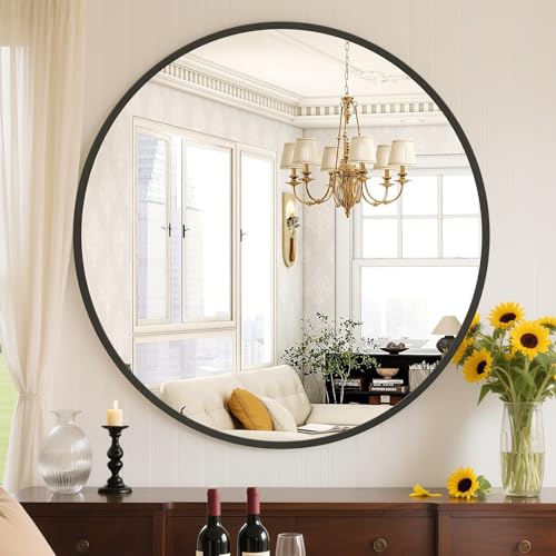 Sweetcrispy 30 Inch Round Wall Mirror Black Modern Mirror