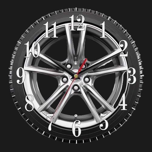 Mxocom Wheel Wall Clock Modern Car Tire Style Clock 10 Inch