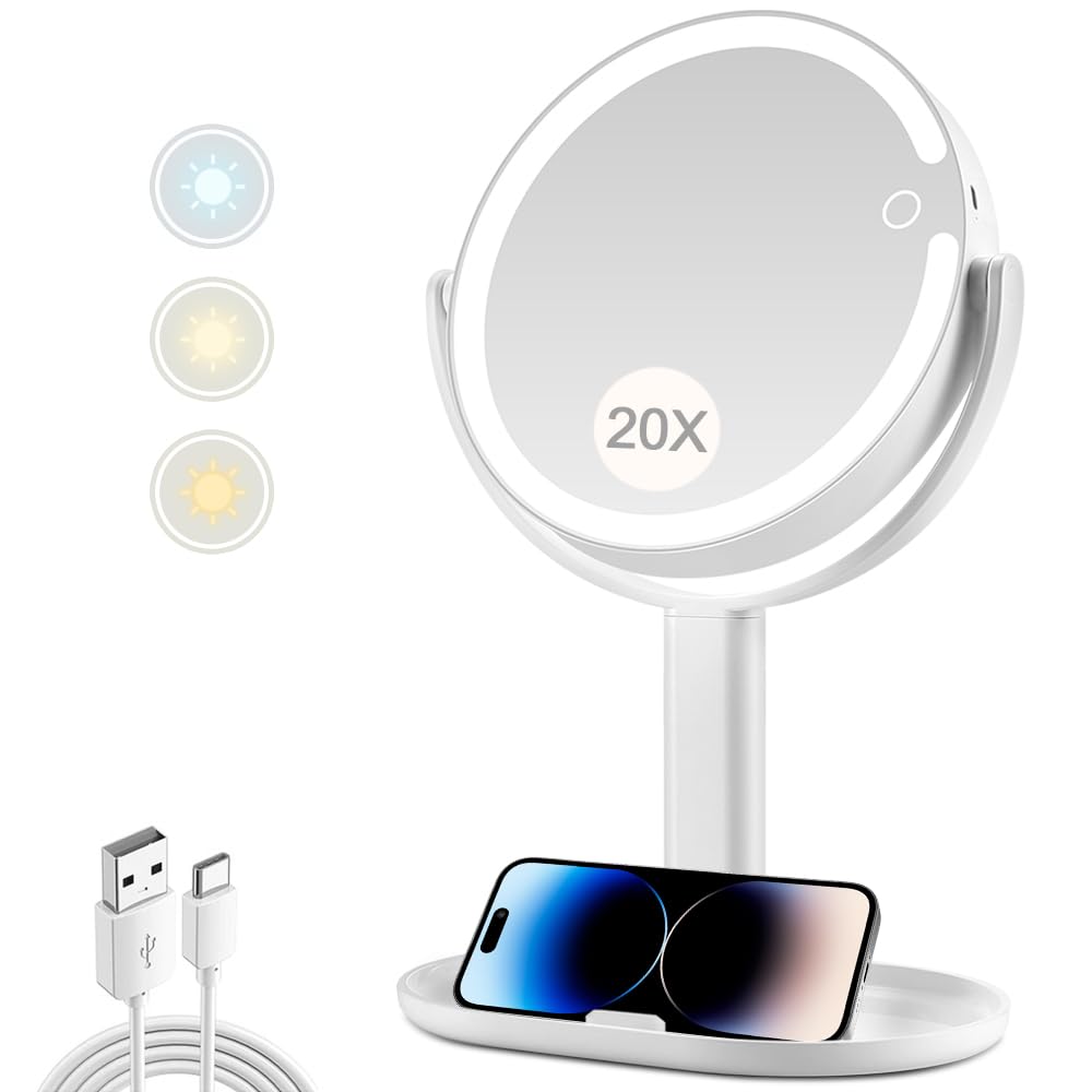 20X Magnifying Makeup Mirror Lighted Dual Sided Mirror