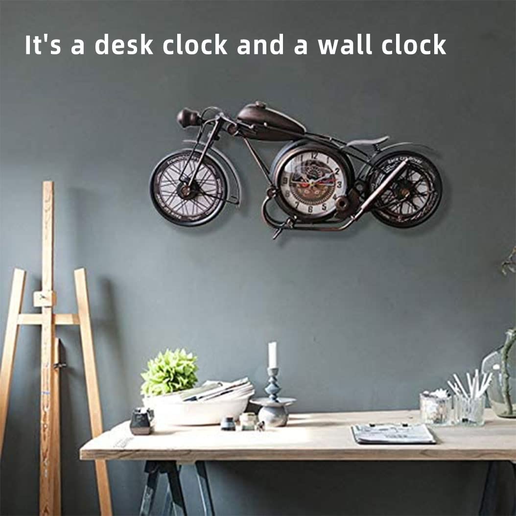 Metal Motorcycle Wall Clock Bronze Decorative Shelf Clock