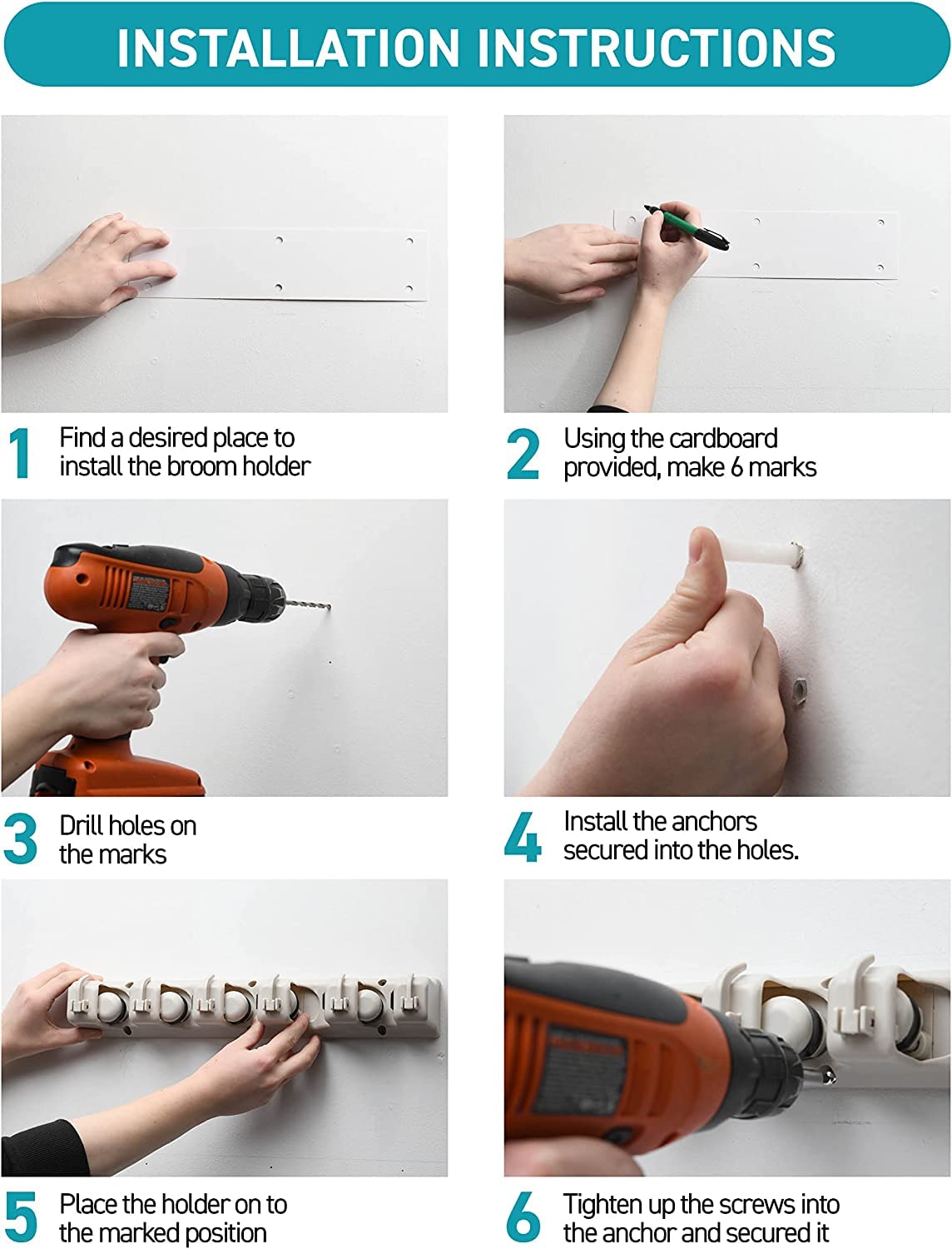 Homeit Mop and Broom Holder Wall Mount Organizer