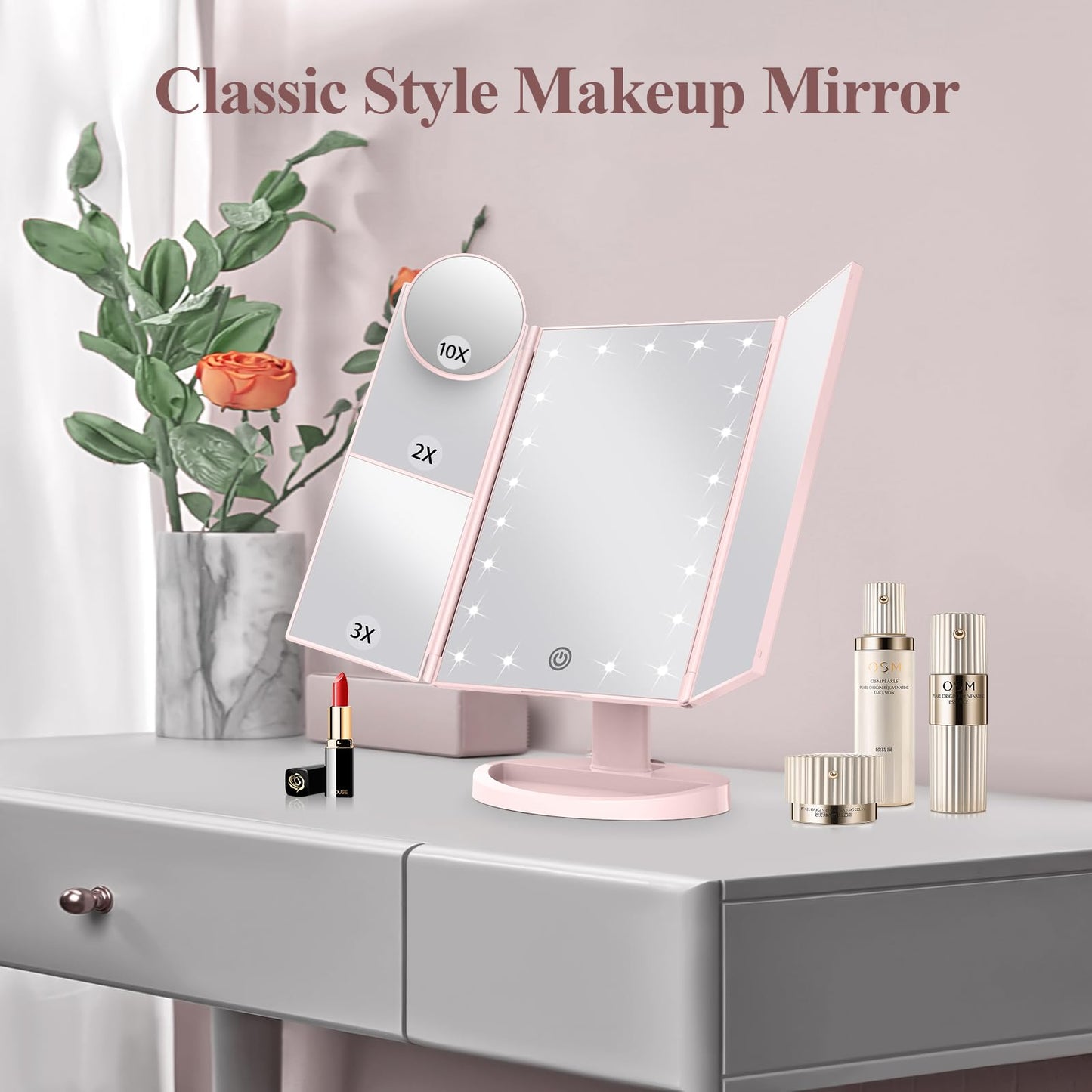 HUONUL Vanity Makeup Mirror Trifold with Lights