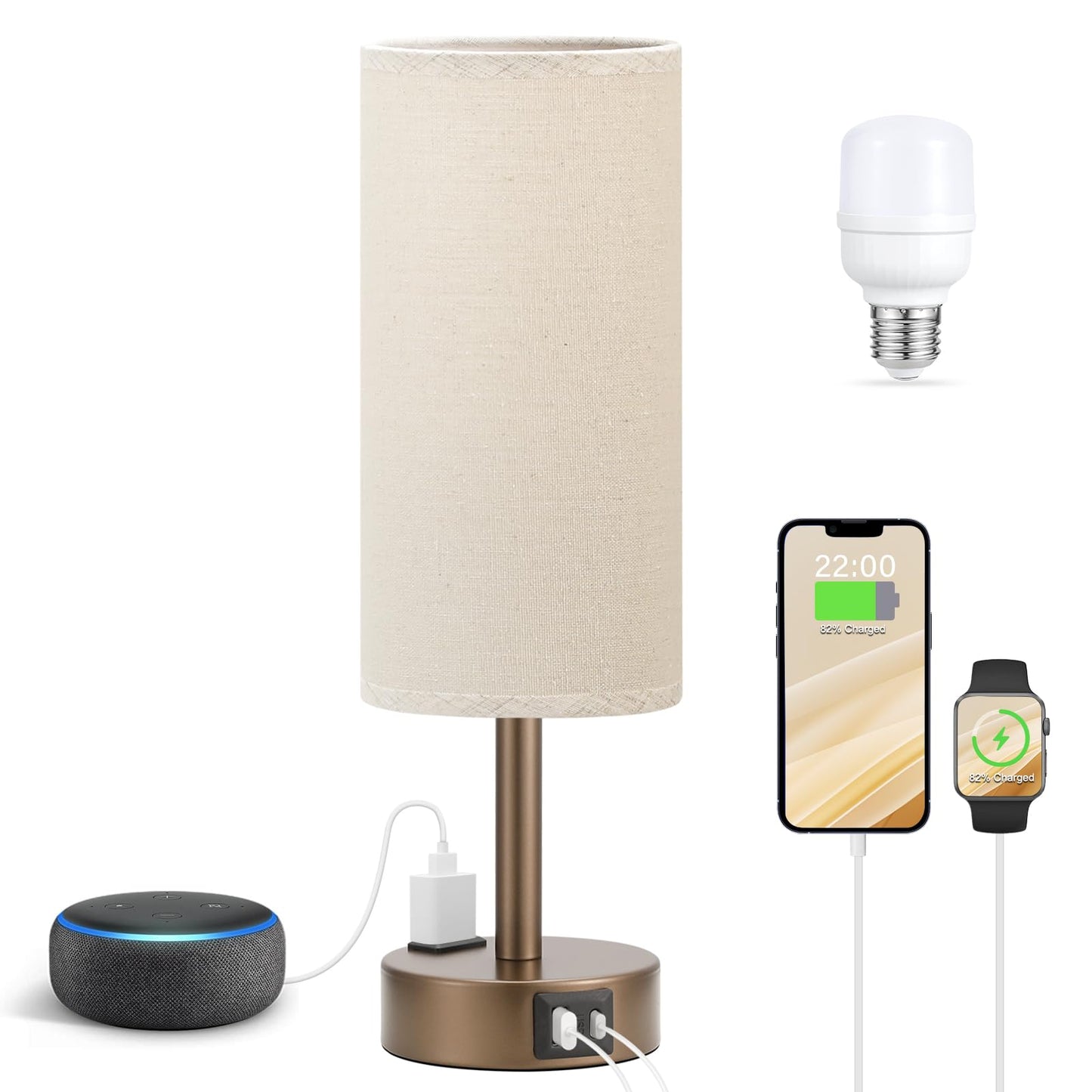 Fenmzee Rose Gold Crystal Touch Lamp 3 Way Dimmable with USB