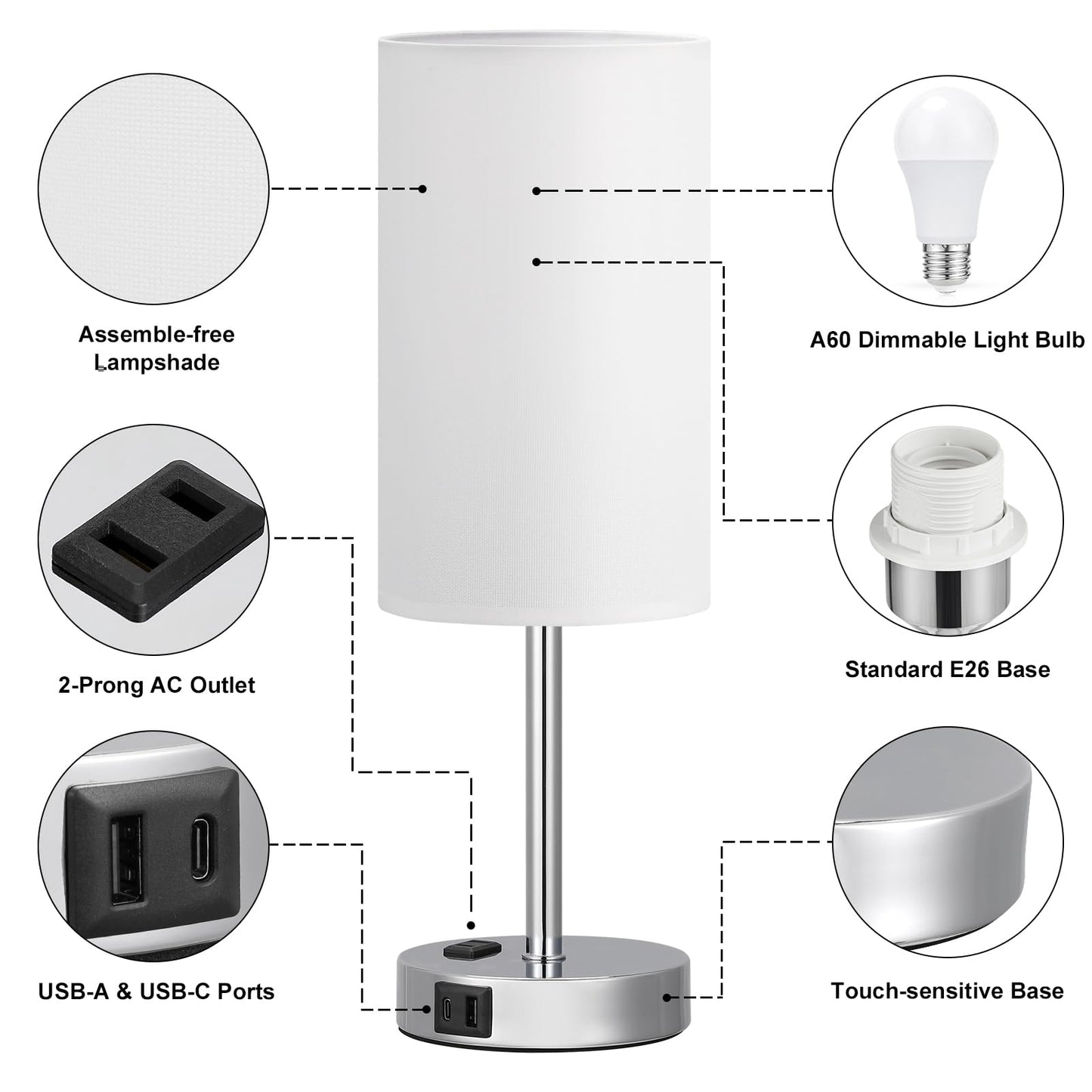 Fenmzee Rose Gold Crystal Touch Lamp 3 Way Dimmable with USB