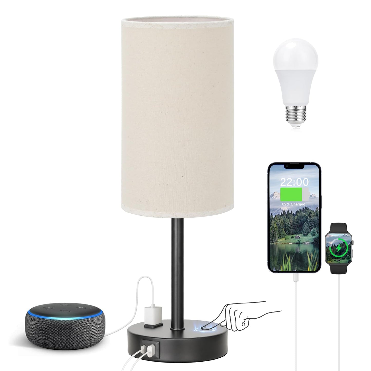 Fenmzee Rose Gold Crystal Touch Lamp 3 Way Dimmable with USB