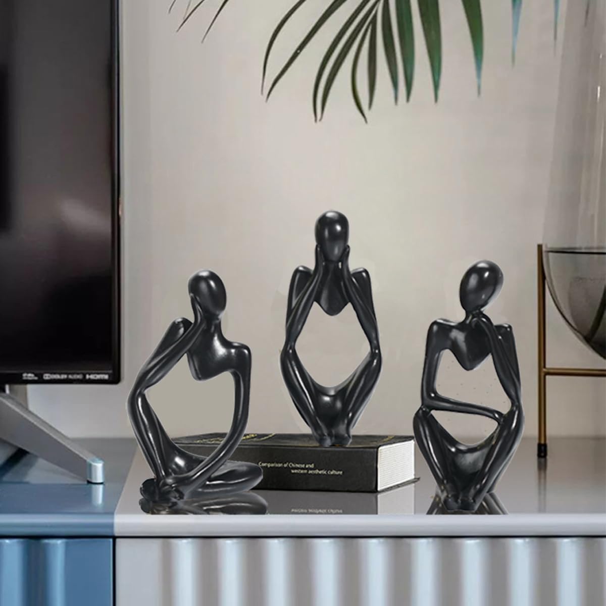 BOPART Gold Thinker Statues 3 Piece Modern Figurine Set