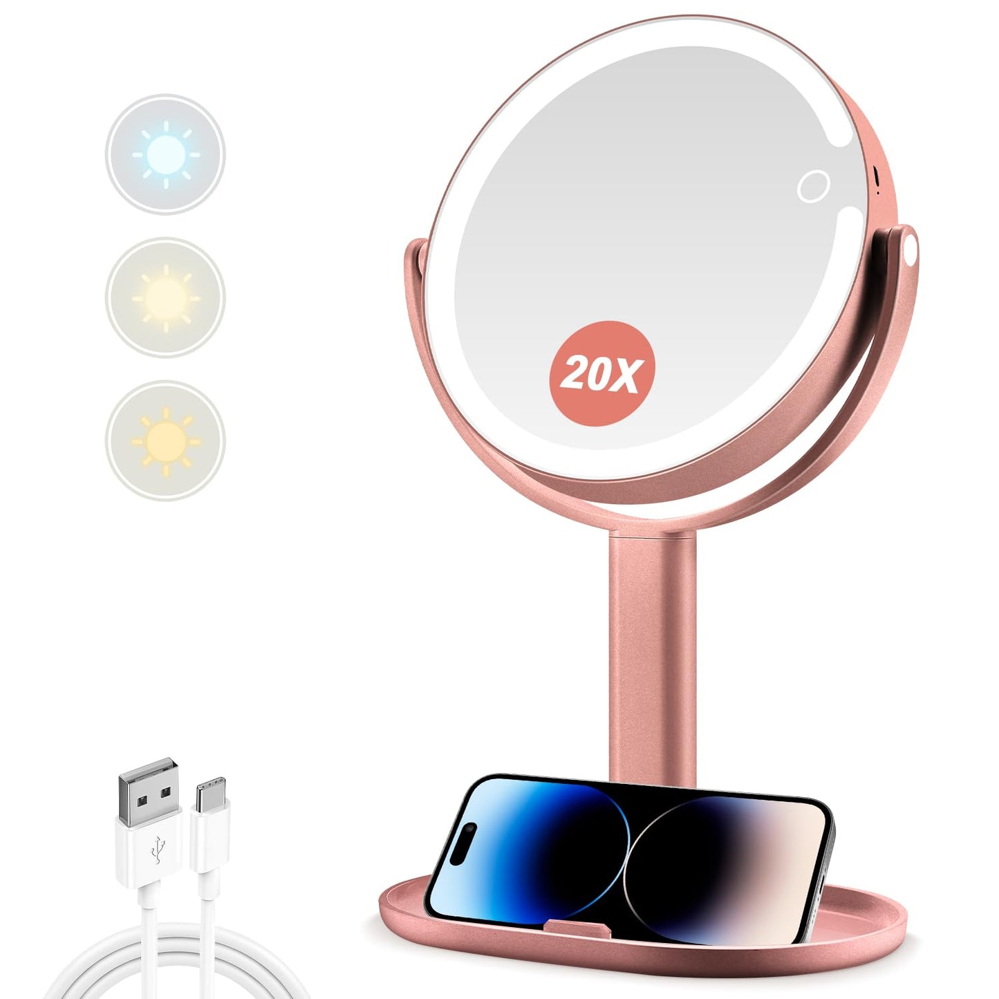20X Magnifying Makeup Mirror Lighted Dual Sided Mirror