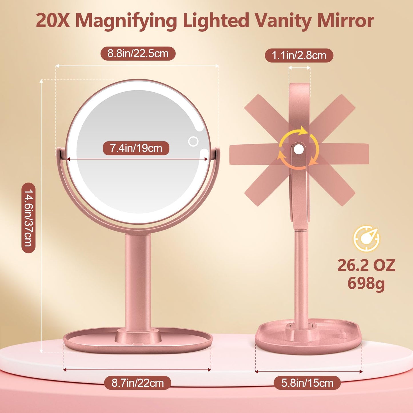 20X Magnifying Makeup Mirror Lighted Dual Sided Mirror