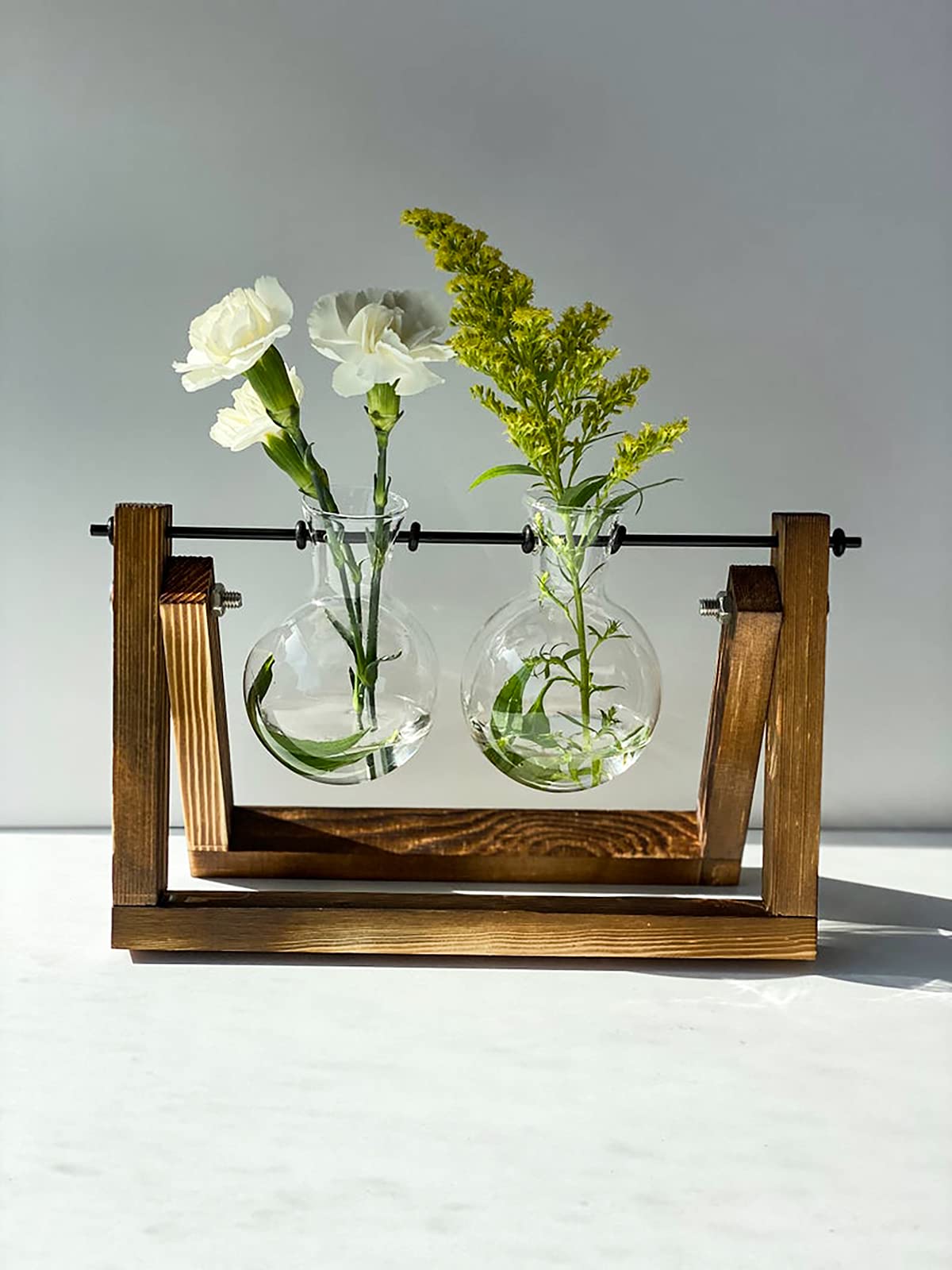 Kingbuy Terrarium Propagation Station 3 Bulb Glass Vase on Wooden Stand