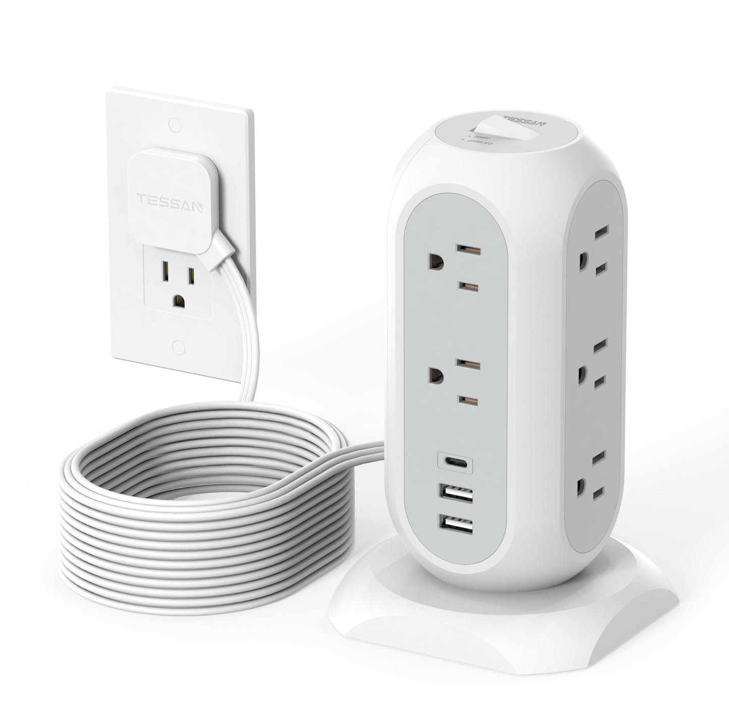TESSAN Tower Power Strip 11 Outlets 3 USB 6 ft Cord