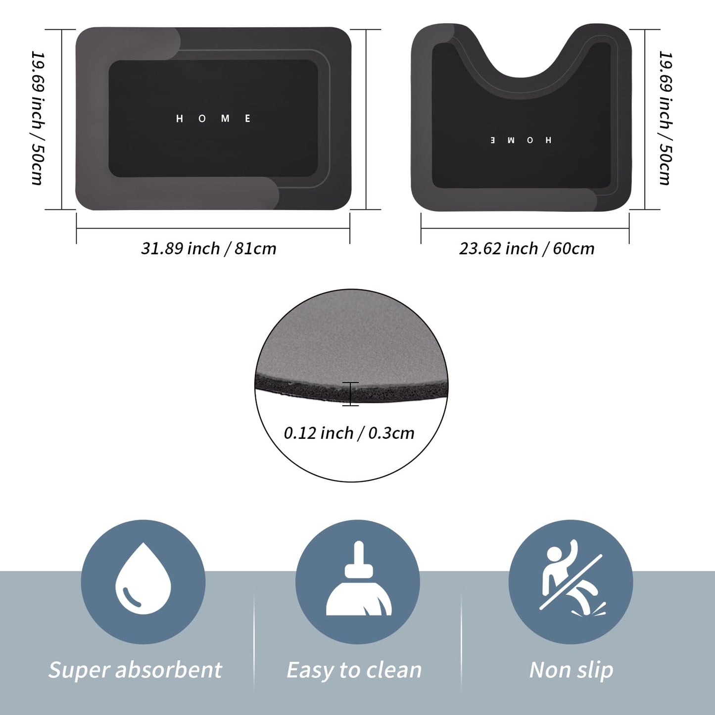 3PCS GORILLA GRIP Bath Rug Soft Chenille Absorbent Mat