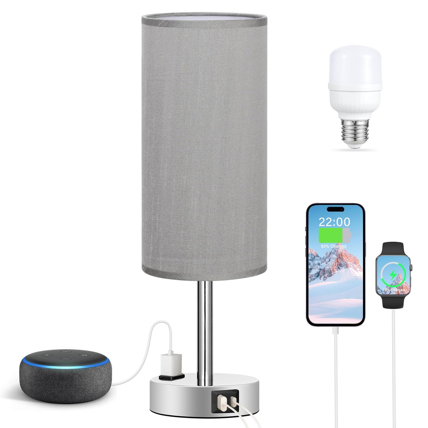 Fenmzee Rose Gold Crystal Touch Lamp 3 Way Dimmable with USB