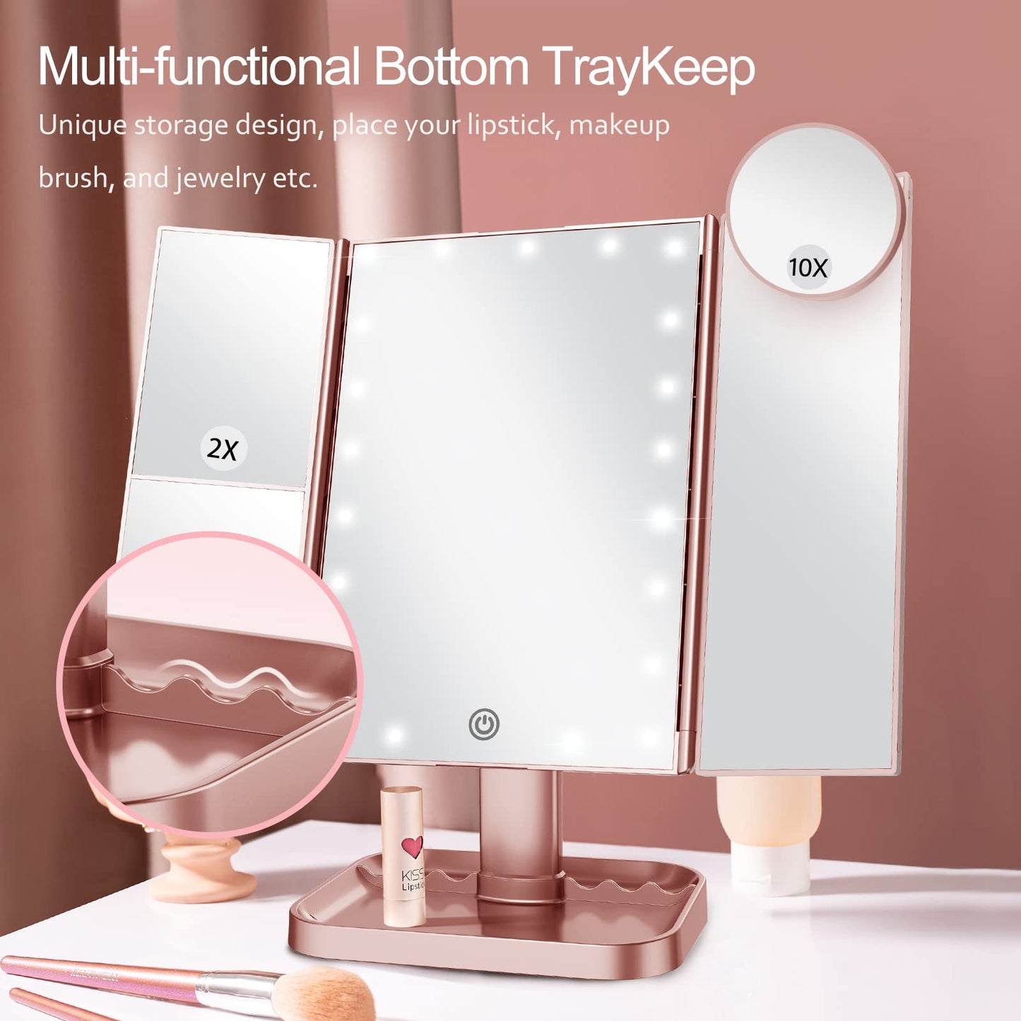 HUONUL Vanity Makeup Mirror Trifold with Lights