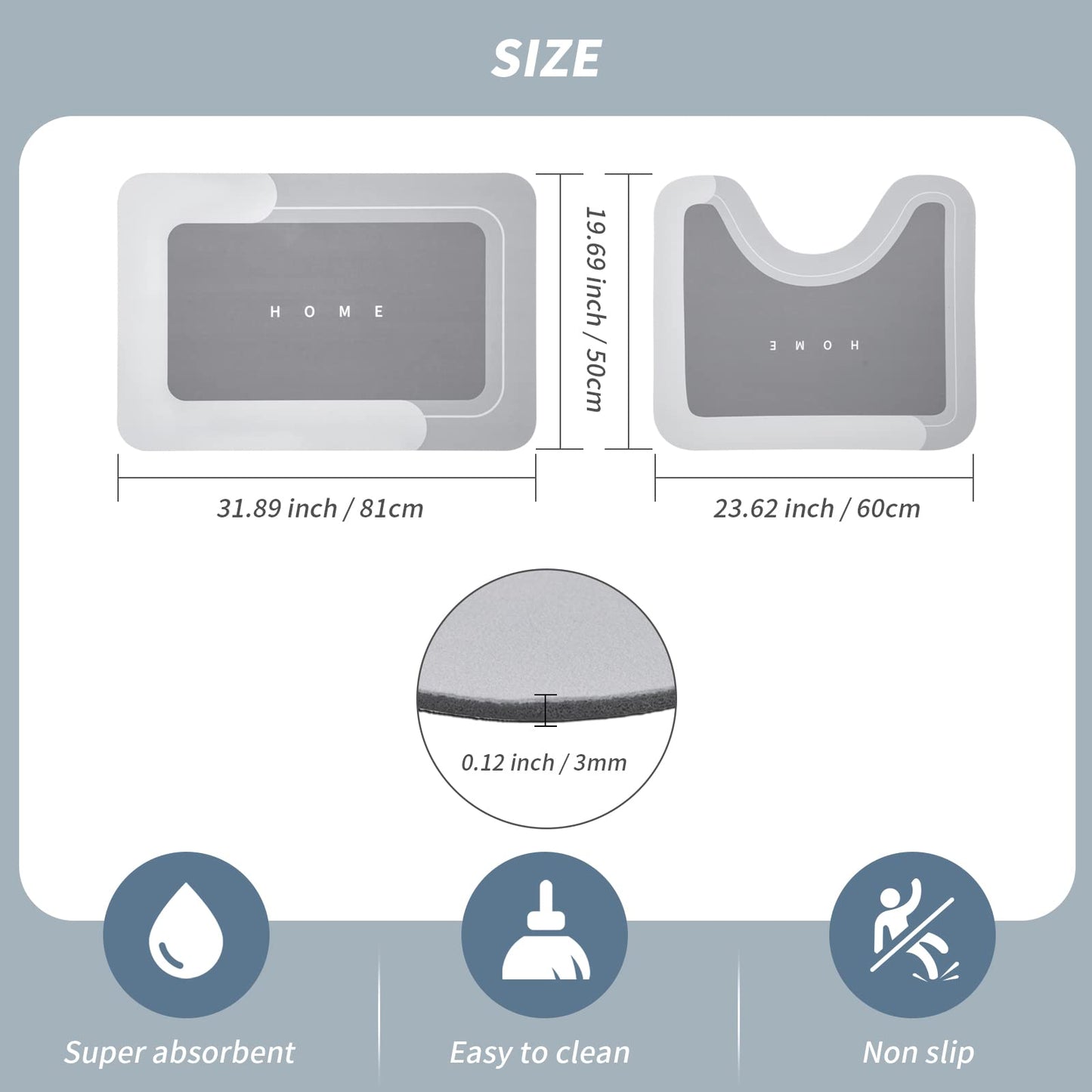 3PCS GORILLA GRIP Bath Rug Soft Chenille Absorbent Mat