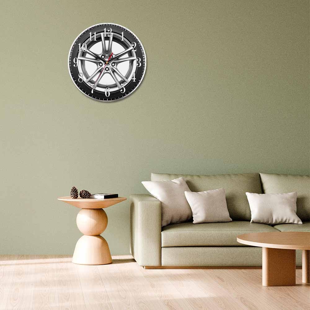 Mxocom Wheel Wall Clock Modern Car Tire Style Clock 10 Inch