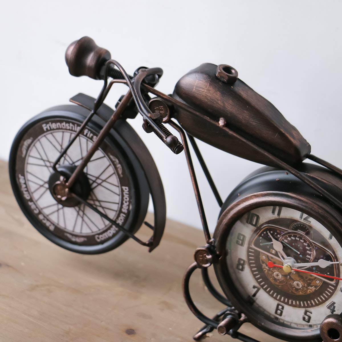 Metal Motorcycle Wall Clock Bronze Decorative Shelf Clock