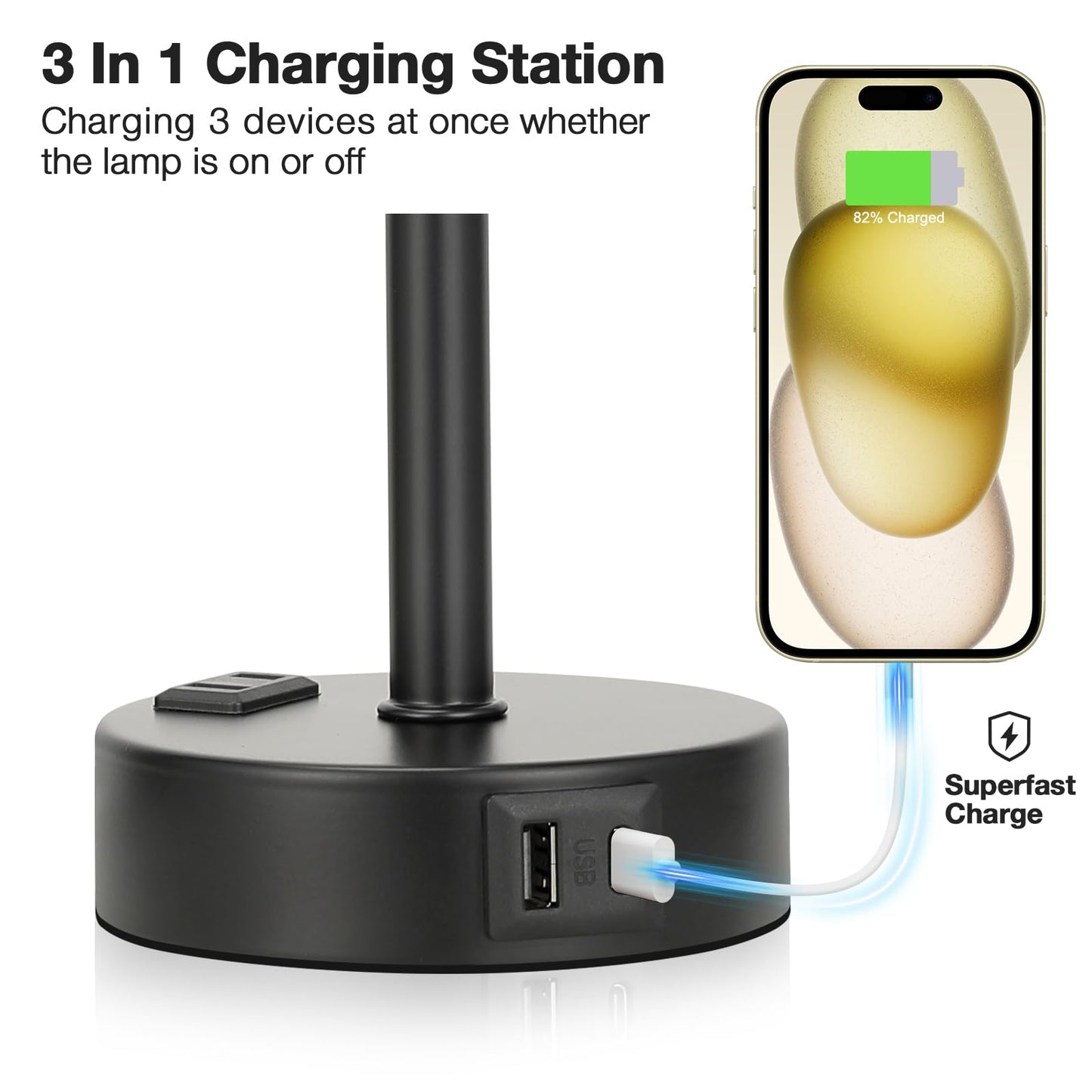 Fenmzee Rose Gold Crystal Touch Lamp 3 Way Dimmable with USB