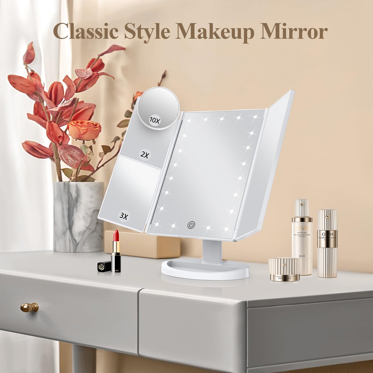 HUONUL Vanity Makeup Mirror Trifold with Lights