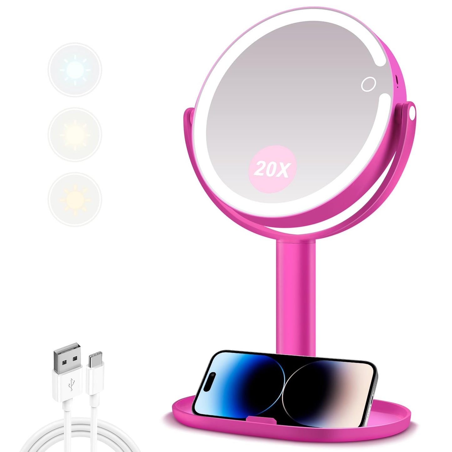 20X Magnifying Makeup Mirror Lighted Dual Sided Mirror