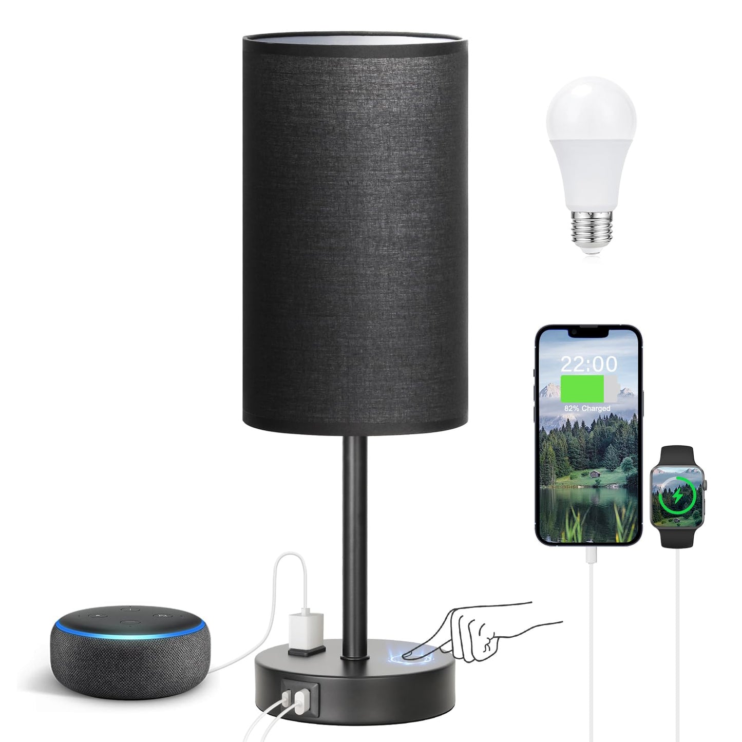 Fenmzee Rose Gold Crystal Touch Lamp 3 Way Dimmable with USB