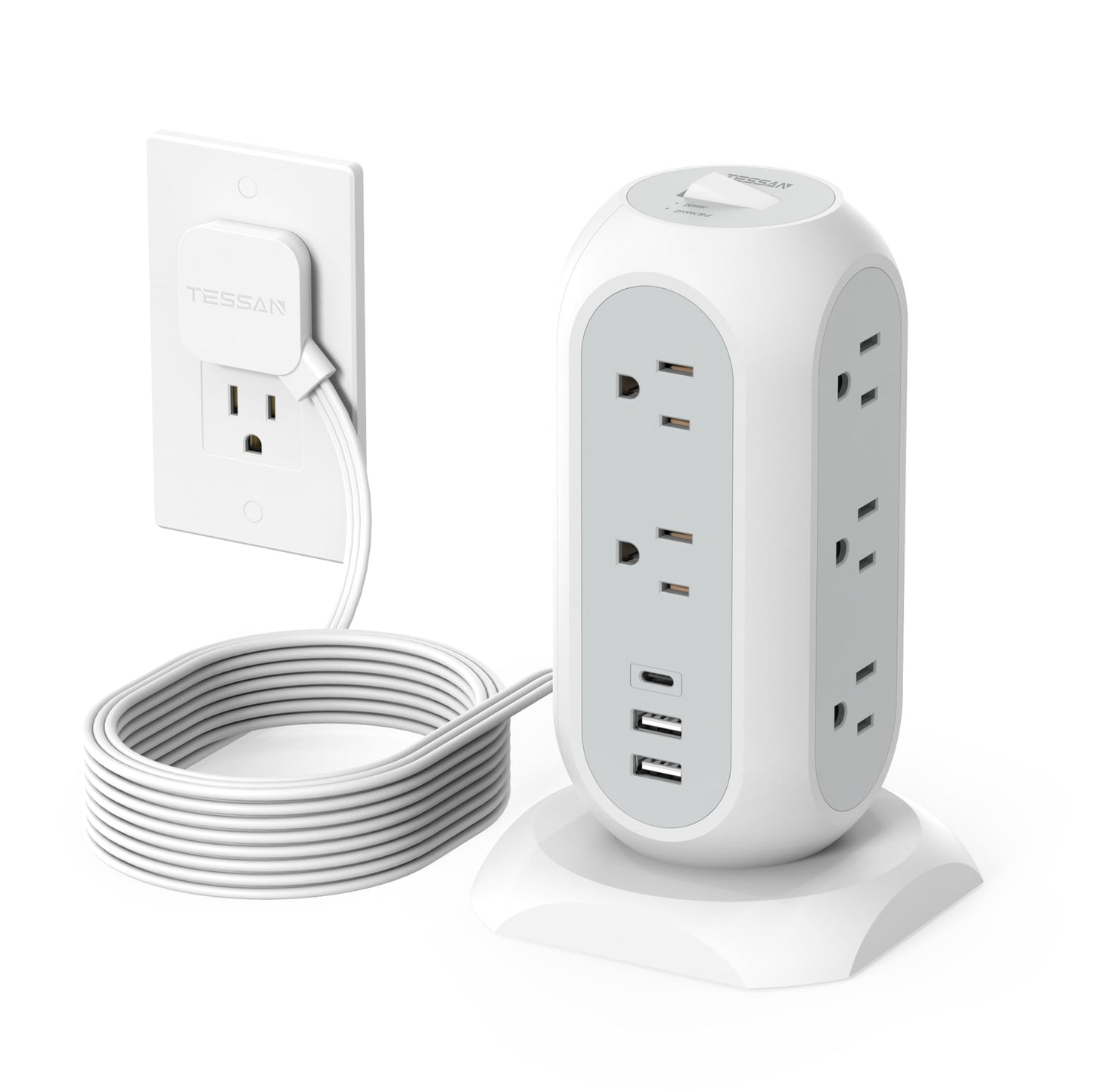 TESSAN Tower Power Strip 11 Outlets 3 USB 6 ft Cord