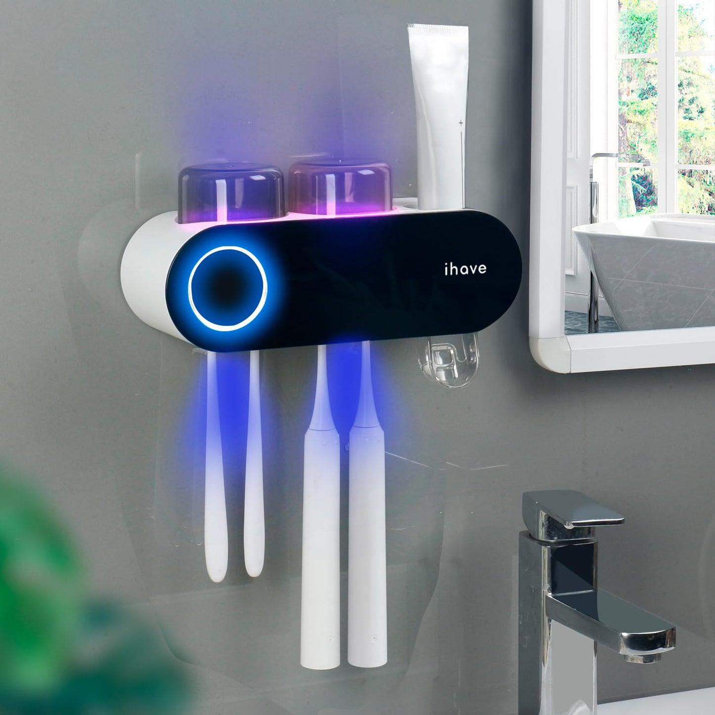 iHave Wall Mount Toothbrush Holder UV Sanitizer and Dispenser