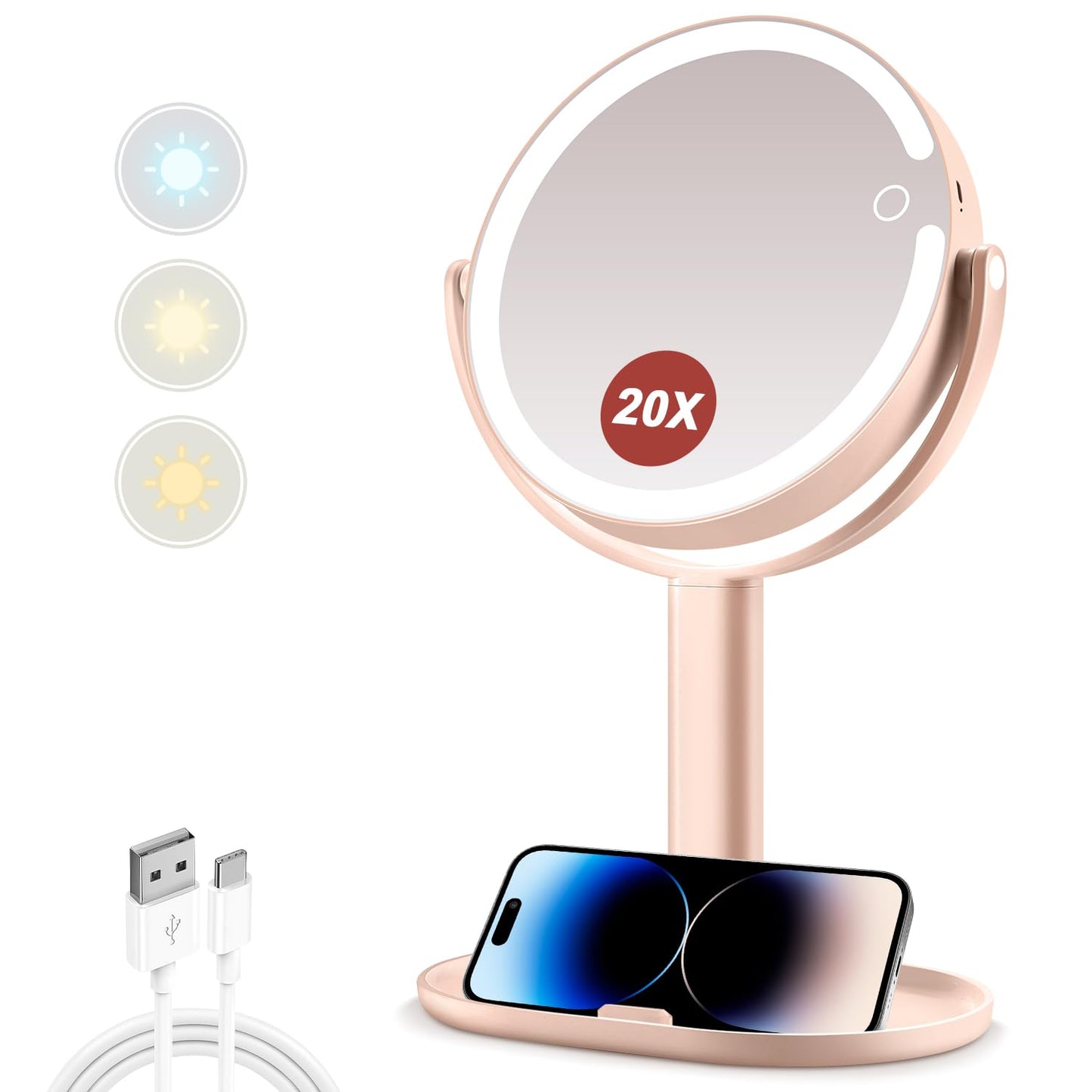 20X Magnifying Makeup Mirror Lighted Dual Sided Mirror