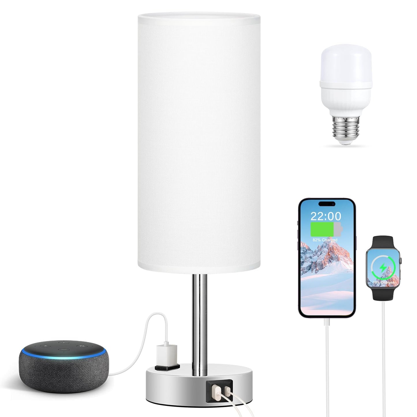 Fenmzee Rose Gold Crystal Touch Lamp 3 Way Dimmable with USB