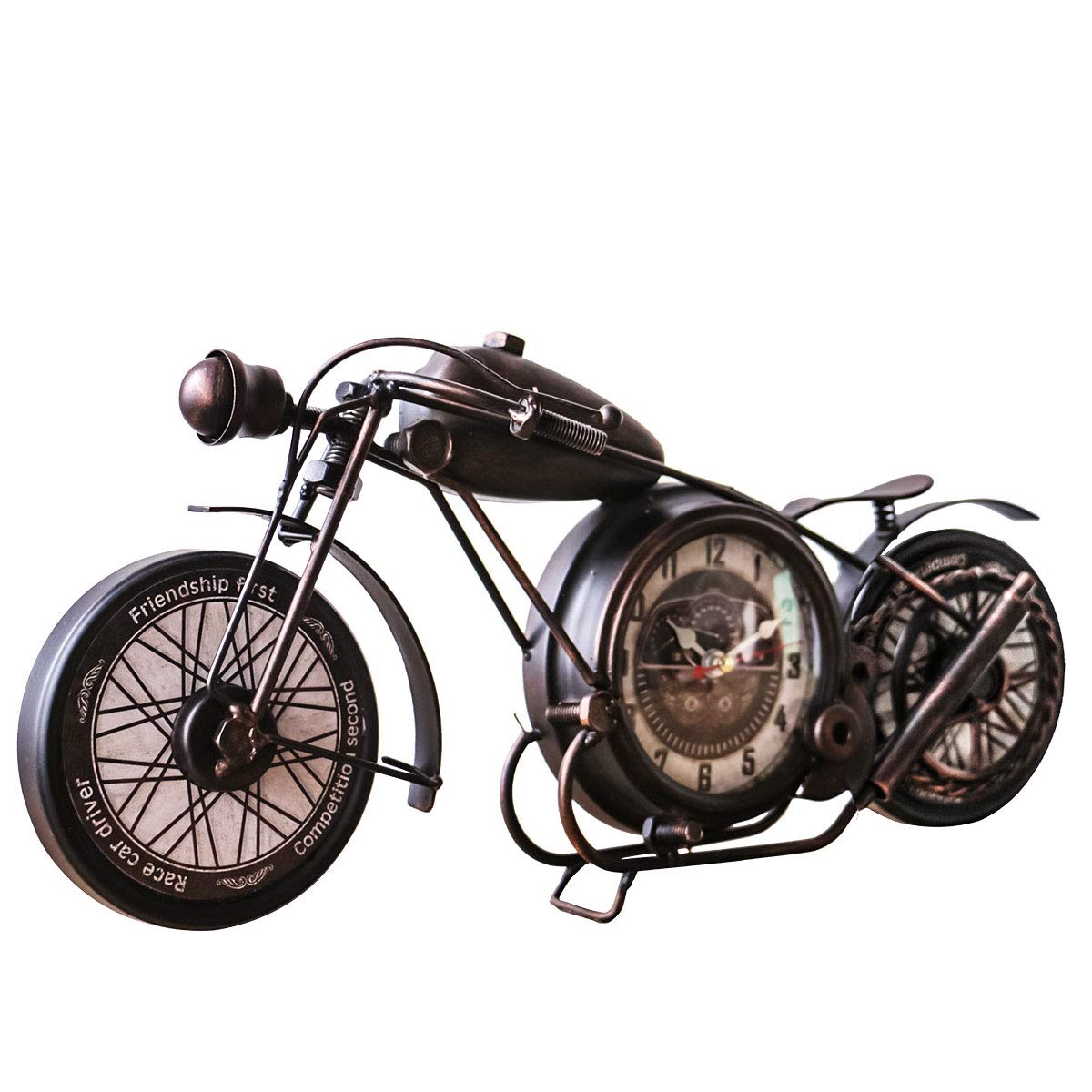 Metal Motorcycle Wall Clock Bronze Decorative Shelf Clock