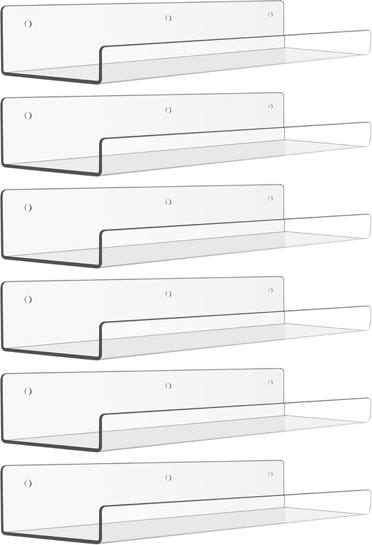 Upsimples 6 Pack Clear Acrylic Shelves Wall Storage Organizer