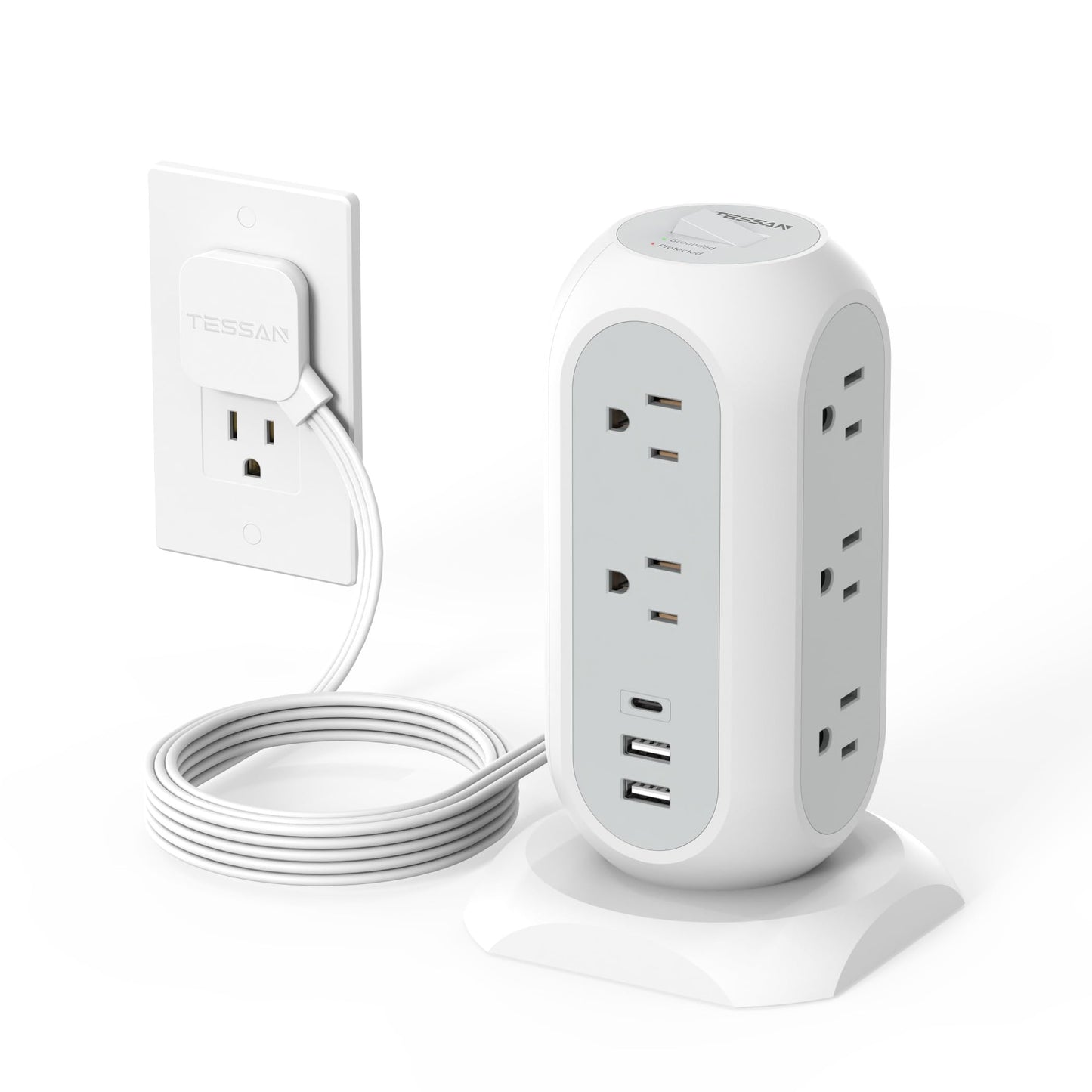 TESSAN Tower Power Strip 11 Outlets 3 USB 6 ft Cord