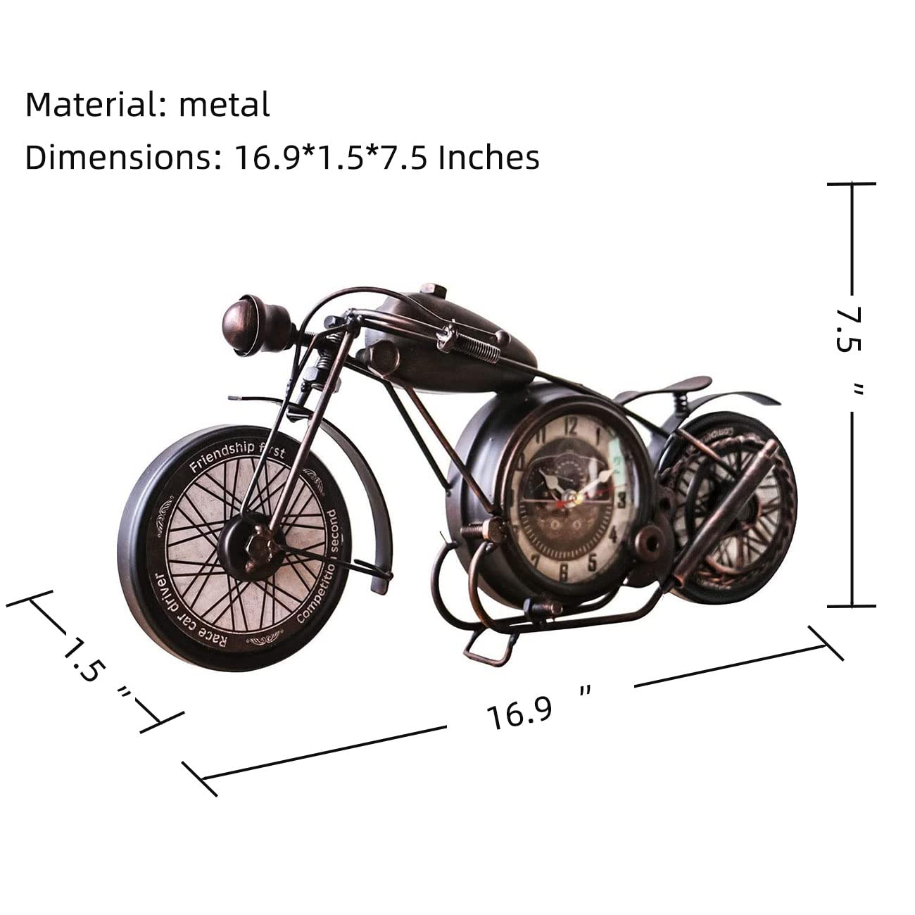 Metal Motorcycle Wall Clock Bronze Decorative Shelf Clock