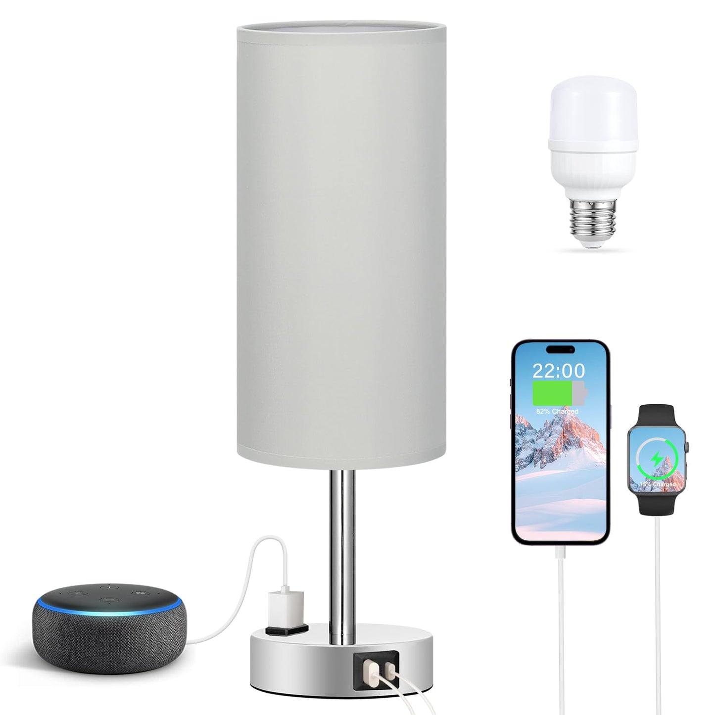 Fenmzee Rose Gold Crystal Touch Lamp 3 Way Dimmable with USB