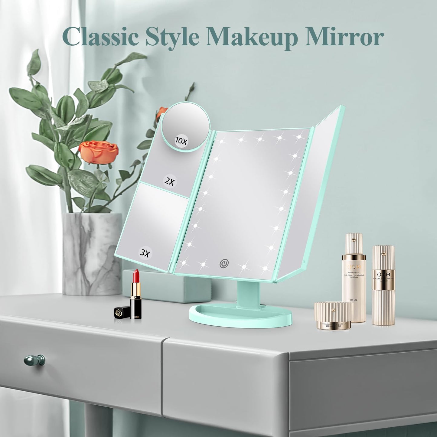 HUONUL Vanity Makeup Mirror Trifold with Lights