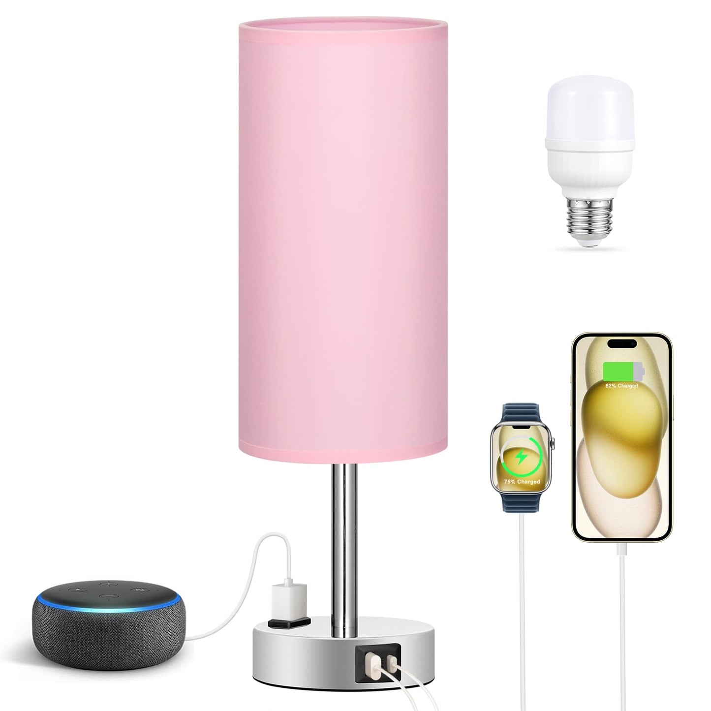 Fenmzee Rose Gold Crystal Touch Lamp 3 Way Dimmable with USB