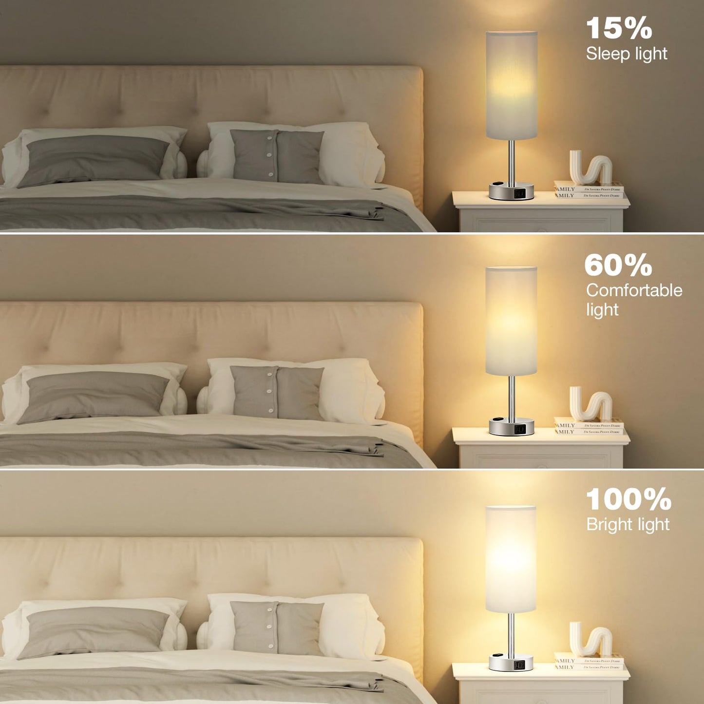 Fenmzee Rose Gold Crystal Touch Lamp 3 Way Dimmable with USB