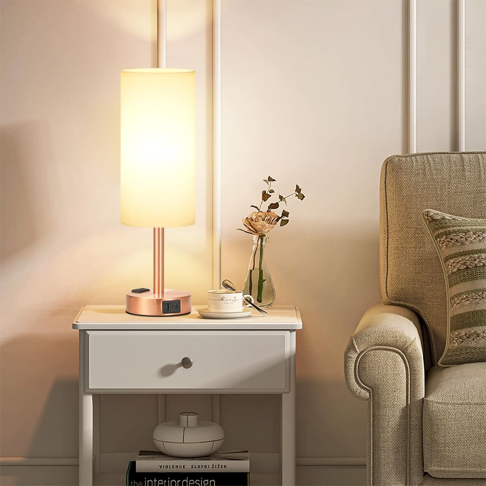 Fenmzee Rose Gold Crystal Touch Lamp 3 Way Dimmable with USB