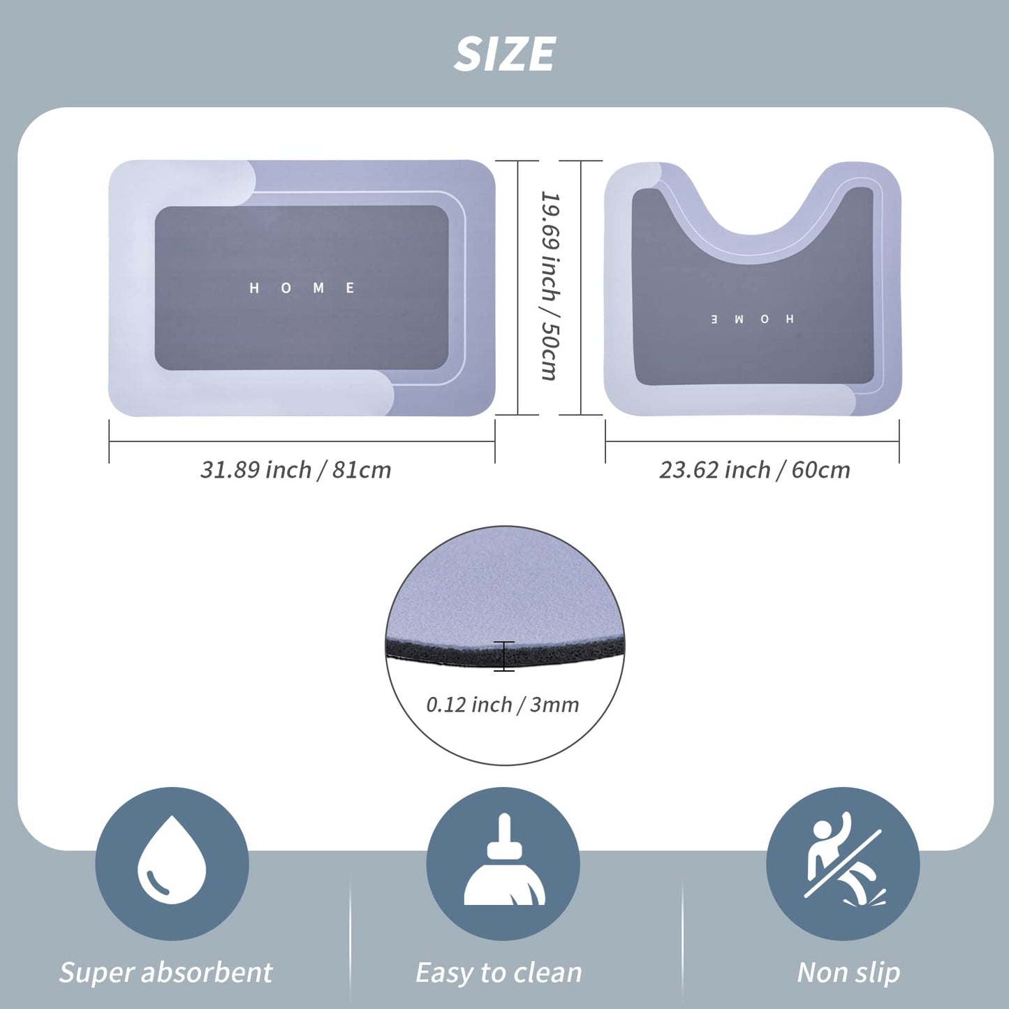 3PCS GORILLA GRIP Bath Rug Soft Chenille Absorbent Mat