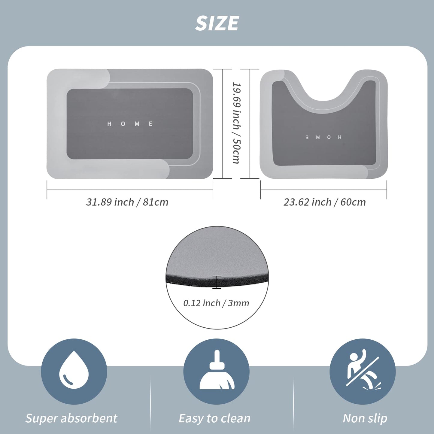 3PCS GORILLA GRIP Bath Rug Soft Chenille Absorbent Mat