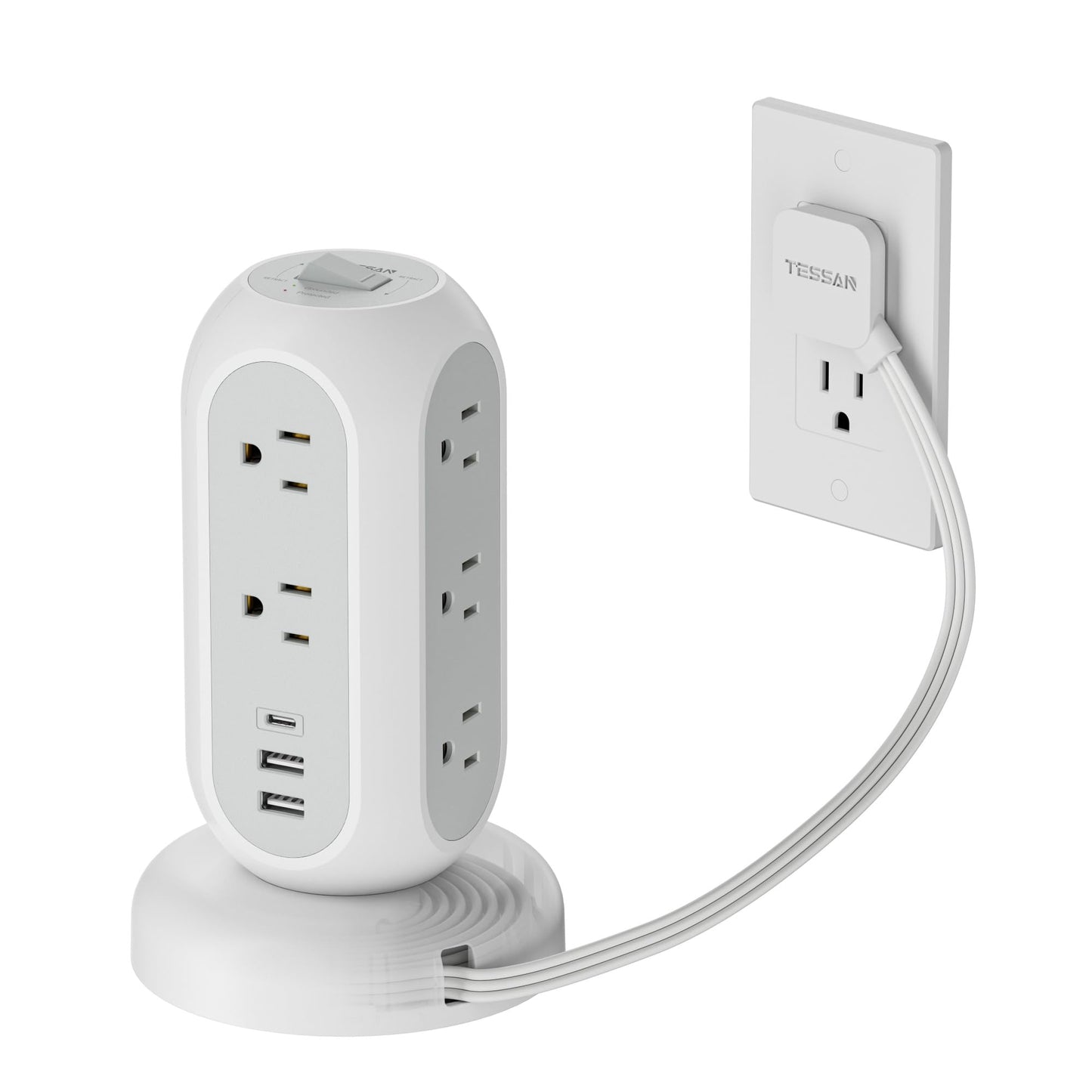 TESSAN Tower Power Strip 11 Outlets 3 USB 6 ft Cord